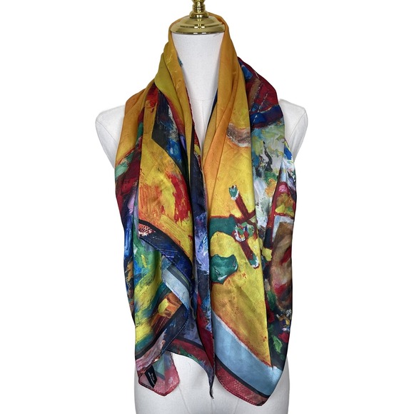 100% Silk Scarf Made in Mongolia Abstract Portrait Woman Watercolor Art to Wear - Picture 2 of 8